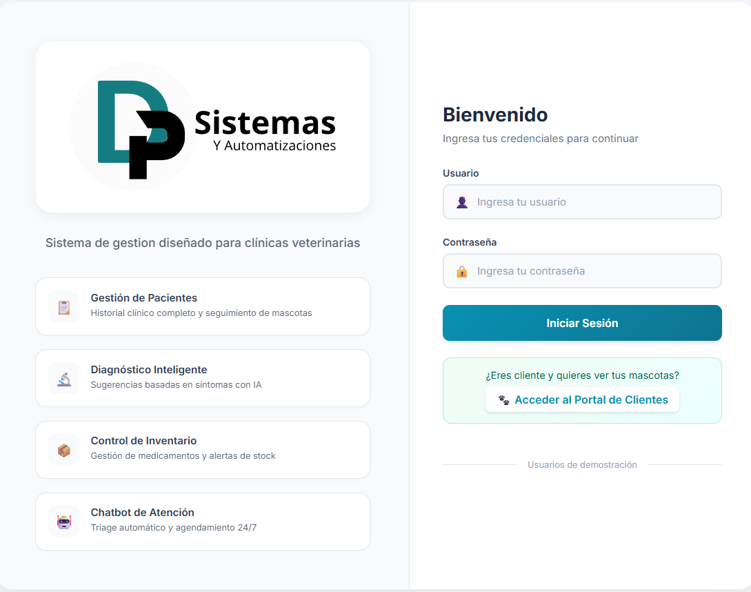 Interfaz Login Gestión Veterinaria